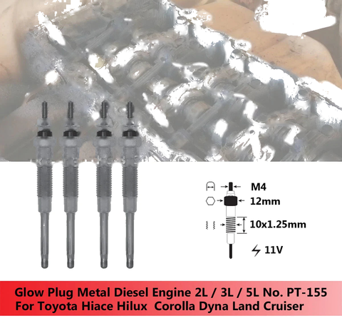 Toyota Hilux, Hiace, Corolla, Starlet, Tercel 4 x Glow Plugs (1985-2023)