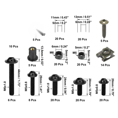 Kawasaki, Suzuki, Honda 195pcs Motorcycle Fairing Body Bolts