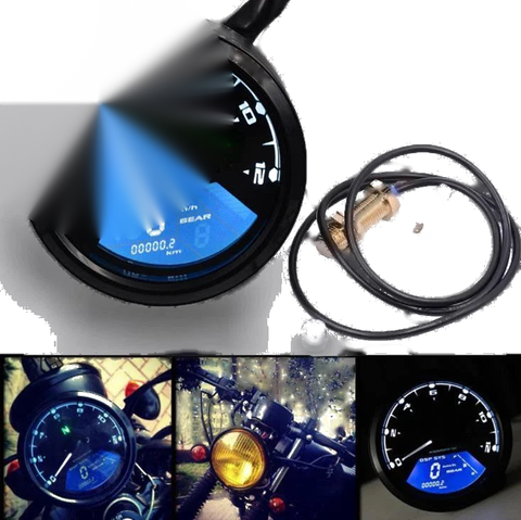 12000rpm Gauge Round Motorcycle LCD Digital Speedometer Tachometer Odometer