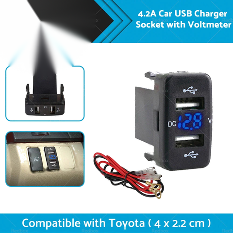Toyota Hilux, Prado, Camry, RAV4 USB Car Charger Socket Voltmeter (2007-2023)