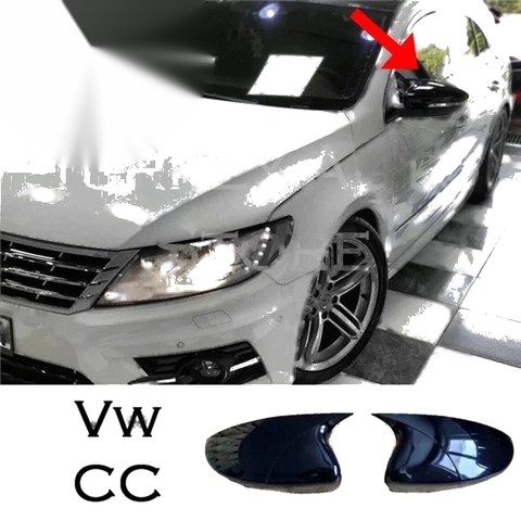 VW Passat CC Side View Mirror Covers Gloss Black 2 Piece (2009-2011)