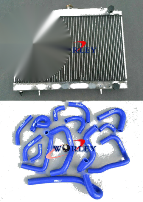 Nissan R33 R34 GT GTT GTR Aluminum Radiator & Silicone Hose Blue (1999-2000)