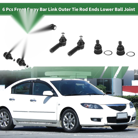 Mazda Tribute 6pcs Front Suspension Kit Outer Tie Rod Ends Sway Bar Links (2001-2007)