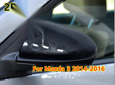 Mazda 3 2X Carbon Fiber Side Mirror Horn Cover Cap Trim (2014–2016)