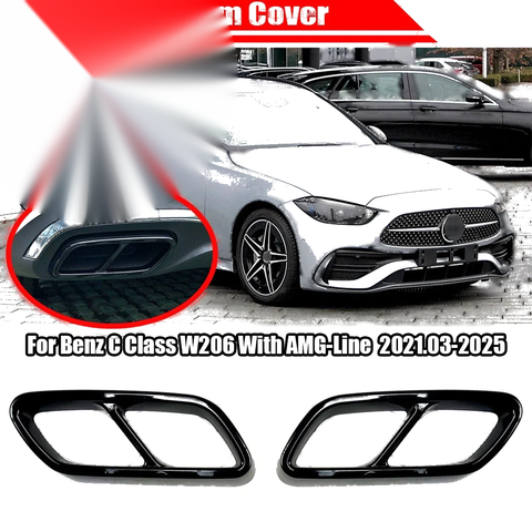 Mercedes-Benz C-Class Black Exhaust Tip Trim Covers (2022–2025)