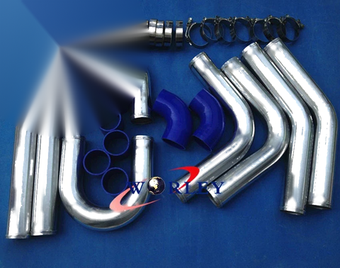 3.15" Universal Aluminum Intercooler Turbo Pipe Piping Kit Blue Hose