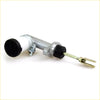 Silver metal clutch master cylinder with black rubber caps and gold push rod for Datsun Nissan Fairlady Z back view