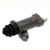 Gray metallic clutch slave cylinder with black rubber boot and threaded end cap for nissan navara d21 back side view