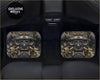 Black and gold ornate samurai mask-themed car seat covers matching custom golden dragon floor mats