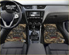 Custom golden dragon floor mats with intricate black and gold dragon design and red accents for car interiors