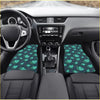 Custom green hearts floor mats in teal with heart patterns made for car interiors to protect flooring