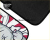 Custom lucky jdm fu cat black textured car floor mat with a cartoon rabbit design and red and white stripes