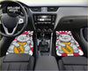 Custom lucky jdm fu cat car floor mats with vibrant red and white stripes and cartoon lucky cats holding gold coins