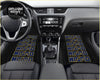 Custom nismo black car floor mats with bold blue and yellow logos repeated on durable surface for car interiors
