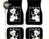 Black car floor mats with white line-art sailor moon illustration and japanese text custom anime design