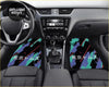 Vibrant custom tokyo toms kanji car floor mats in teal purple black with bold red streaks and japanese text for style