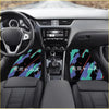 Custom Tokyo Toms Kanji car floor mats with vibrant black base and teal purple brushstroke abstract patterns