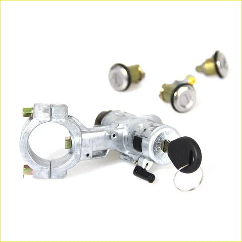 Silver automotive ignition switch assembly with black key and three matching lock cylinders for nissan datsun d21 navara pathfinder