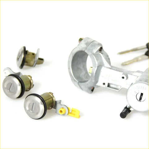 Silver and brass cylinder door locks with black rubber seals for nissan datsun d21 navara ute 1986-1997