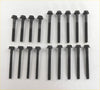Set of black coated steel cylinder head bolts with hex heads and threads for defender discovery range 2.5 tdi engines