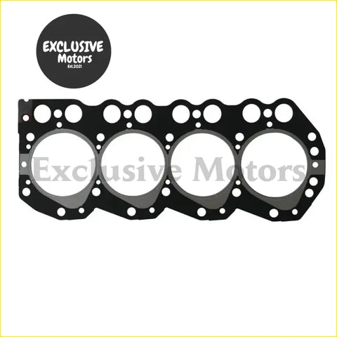 Black engine head gasket for Nissan Navara d21 with four circular openings and edge holes for a perfect seal