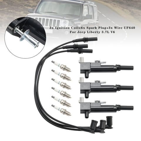 Jeep Liberty 3.7L V6 3x Ignition Coil+6x Spark Plug+3x Wire UF640