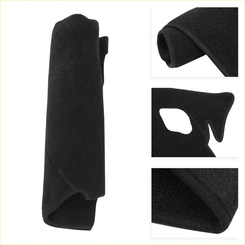 Black plush dashboard cover for Toyota Alphard Vellfire 2002-2015 with cutout for headrest shown from back side
