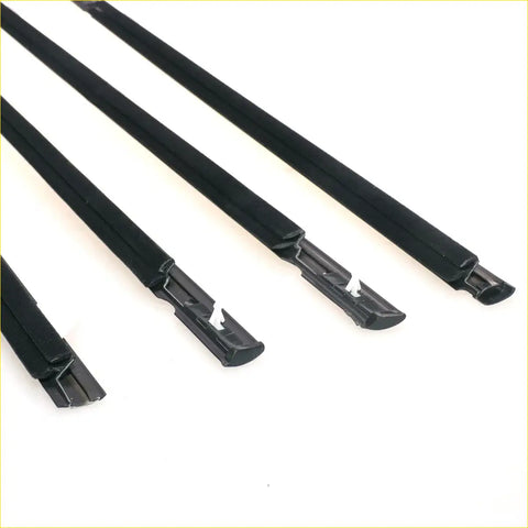 Black rubber windshield wiper blades with molded plastic ends for door belt moulding on nissan sentra sunny b13 1990-1993