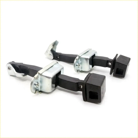 Black and silver door check strap hinge for mitsubishi triton l200 with sturdy metal frame and rubberized grip back view