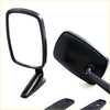 Black plastic door fender side-view mirrors with rectangular reflective surface and curved arms for Nissan Datsun Ute 1966-1973