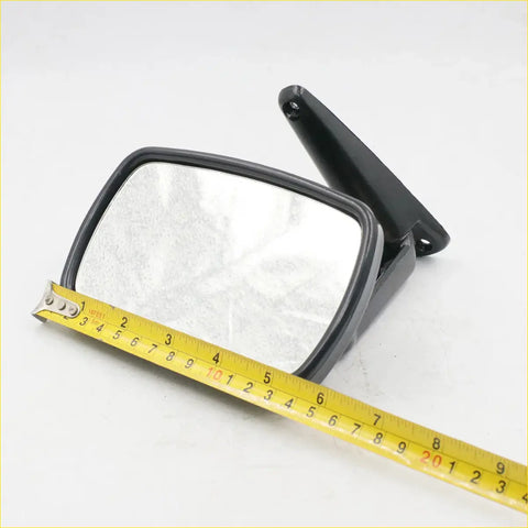 Black plastic door fender mirror with rectangular reflective surface and mounting bracket for Nissan Datsun Ute 1966-1973