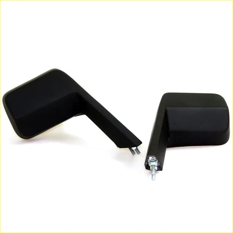 Black plastic door fender mirrors l r with sleek angular design and metallic mounts for nissan datsun 1963-1981