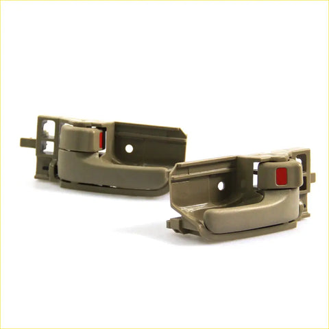 Tan plastic door handle bezels with red interior release buttons for toyota hilux sr5 2005-2015 back side view