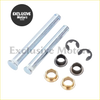 Door hinge pin and bushing repair kit for dodge ram truck with silver metal pins gold rings and black plastic retainers