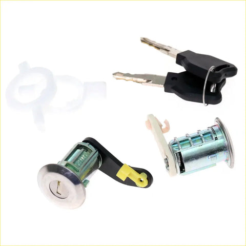 Silver door lock cylinder with black and yellow lever for nissan platina grado sedan 2002-2010 back side view