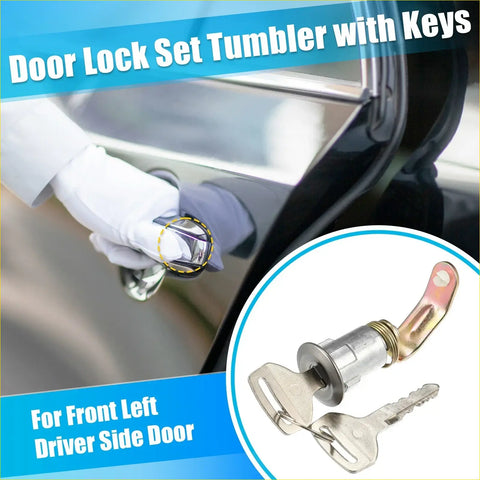 Silver metal door lock tumbler with two keys for front left driver side door of toyota land cruiser 1975-1983