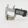 Silver and brass car ignition cylinder being measured with a digital caliper for nissan sentra door lock set