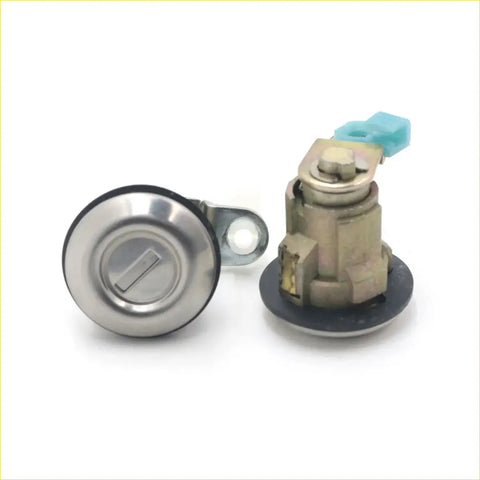 Shiny chrome door lock cylinder with matching metallic keyway and blue plastic component for mitsubishi delica 1986-1999