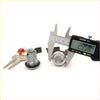 Shiny chrome door lock cylinder with matching keys and digital caliper measuring diameter for mazda rx4 929 sedan