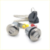 Two metallic circular ignition lock cylinders with brushed silver finish and black seals for mitsubishi fuso fighter door lock
