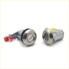 Two metallic car door lock cylinders with red lever and yellow cap for mitsubishi fuso fighter 1984-1992