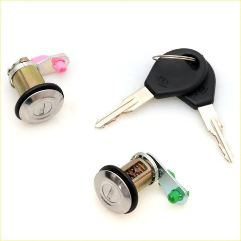 Chrome finished door lock cylinder with black rubber seal and pink green clips for nissan sunny sentra nx1600 90-95