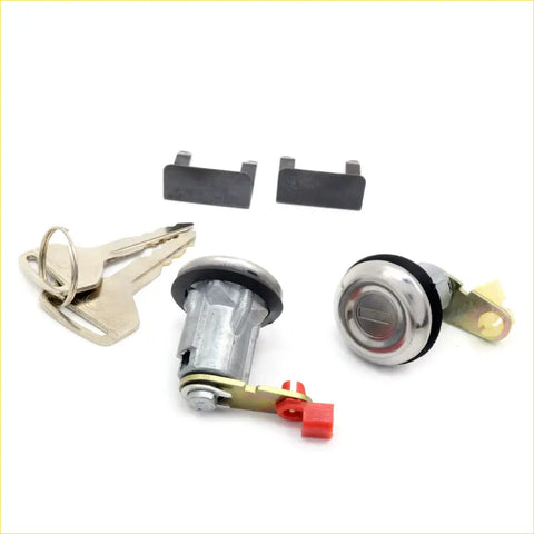 Chrome finished car door lock cylinders with matching keys and mounting hardware for mazda rx4 929 coupe 1973-1986