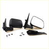 Black plastic door mirror for Toyota Hilux Surf Tiger 1997-2005 with side view assembly bracket and screws shown from back