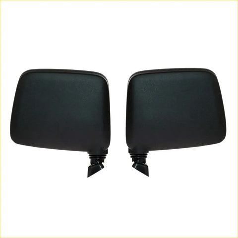 Black plastic side view door mirrors with rectangular curved design and rounded edges for datsun nissan 720 ute 79 86