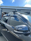 Black roof rack with integrated led light bar mounted on dark suv showing back side in ldv 2017-current door visors weather shields