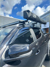 Black ridge road roof rack with integrated led light bar and storage bag on ldv door visors window monsoons weather shields