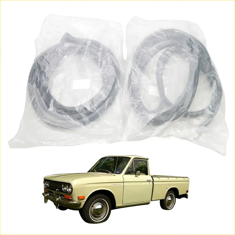 Two black rubber door weatherstrip seals in clear bags for classic nissan datsun 520 521 1966-1972 cars