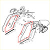 Red-framed door weatherstrip set showing back side of car door panel assembly for Nissan Datsun Fairlady Z 260Z 280Z 2+2