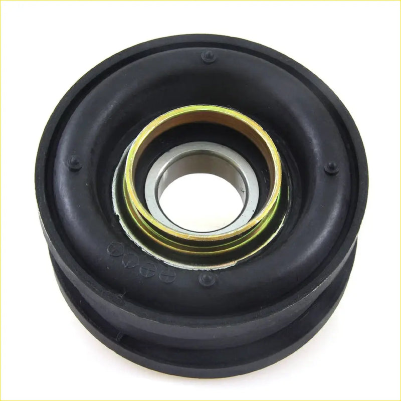 Black rubber drive shaft center bearing with brass-colored bearing housing and silver inner race for nissan pathfinder terramax terrano 2wd